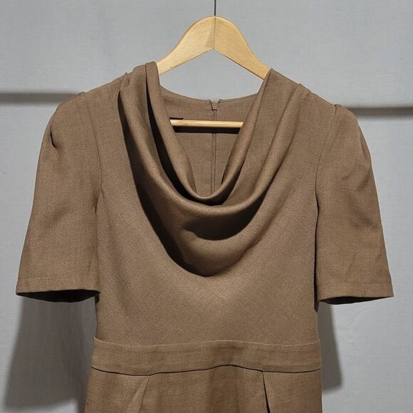 Bodybag dress by Jude Clothing brown cowl short sleeve small unlined tan neutral - Picture 2 of 16